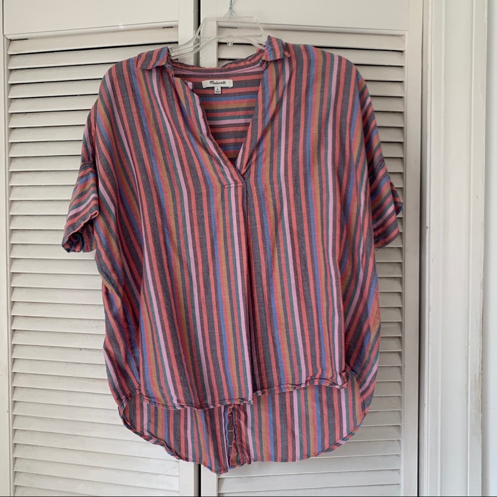 Madewell rainbow stripe button back shirt